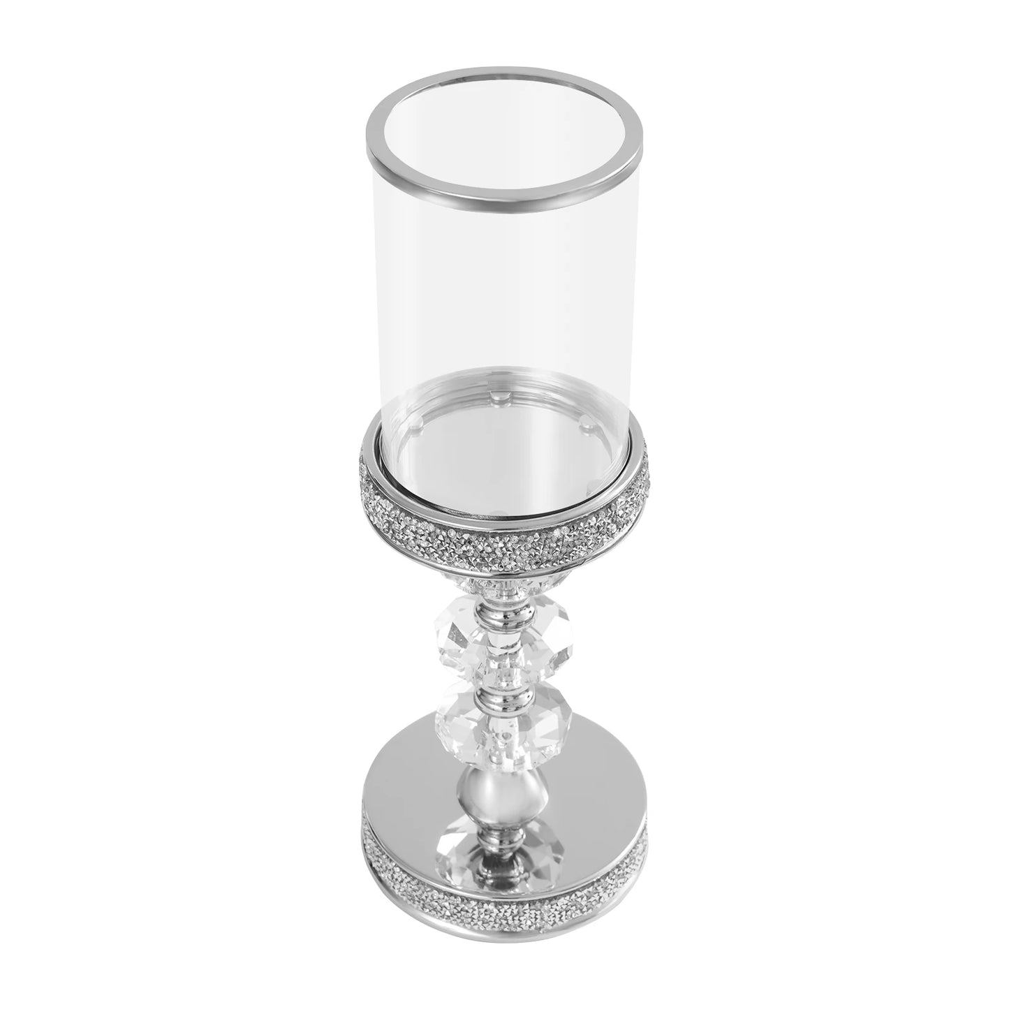Crystal Candle Holder with Windproof Glass Cover, Hexagon Crystal Ball Candlestick with Anti-Tip Magnet Base, Tabletop Centerpiece Decor for Home Wedding Party, Silver/Clear