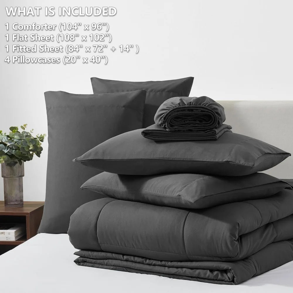 CozyLux Dark Grey California King Size Comforter Set 7 Pieces