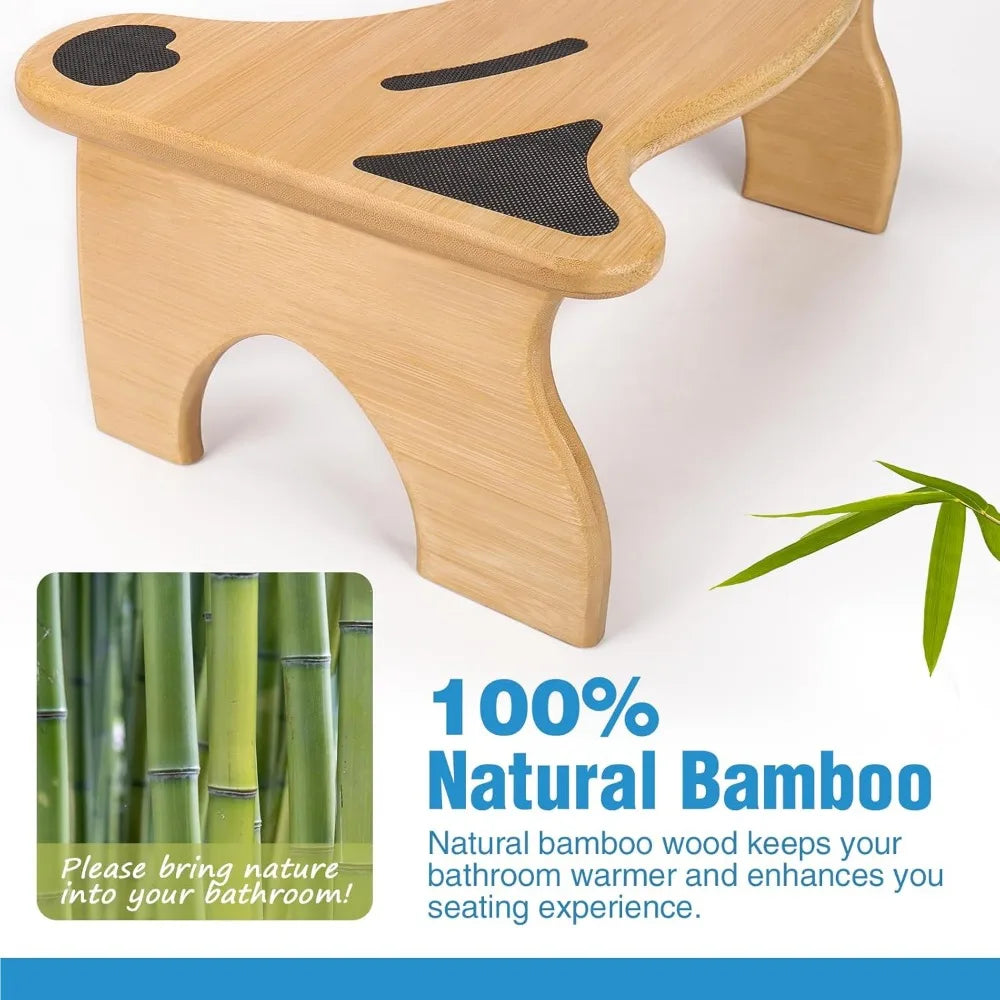 Foldable 7 Inch Bamboo Bathroom Stool with Non Slip Pads