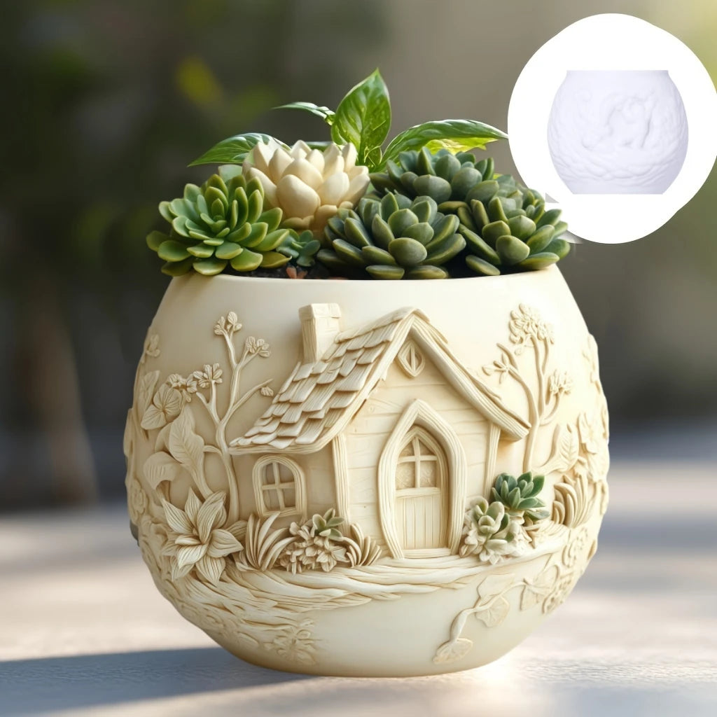 Witch Magic House Relief Pumpkin Succulent Plant Flower Pot Resin Mold  House Relief Storage Box Castle Candle Cup Gypsum Molds