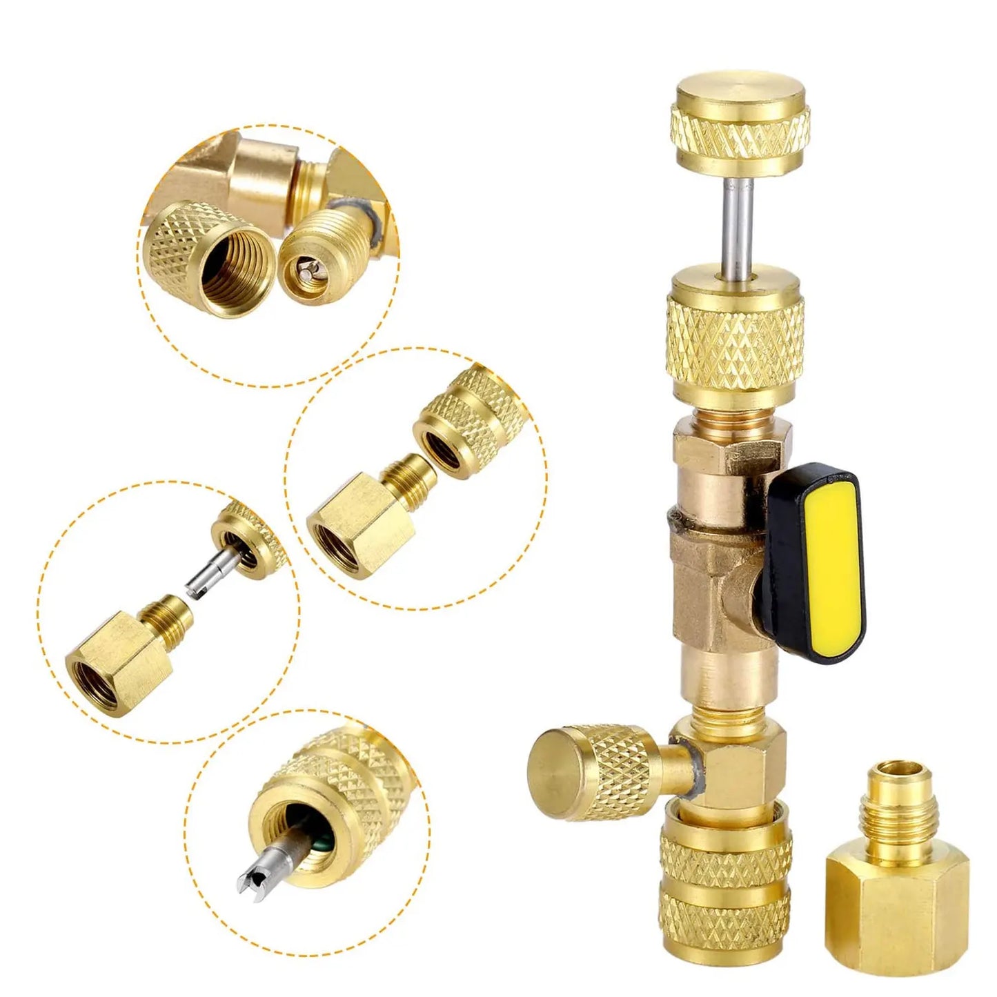 Dual Size 1/4" & 5/16" Port Valve Core Remover Installer Kit Tool with 10PCS 5v1 Valve Cores and Double Head for Refrigerant