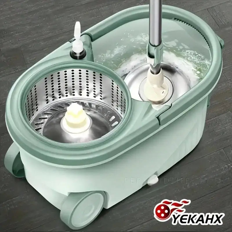 360° Spin Mop And Bucket System With Wringer - 61" Stainless Steel Handle & 2 Microfiber Refills, Self-Cleaning Floor Mop For Tile, Hardwood, Laminate Floors (Green)