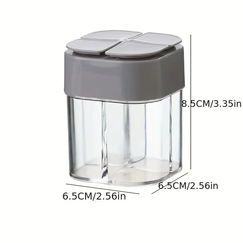 4in1 Camping Spice Shaker Multifunctional Spice Pot with Lid 4 Compartments for Outdoor BBQ Cooking Salt Pepper Storage Box