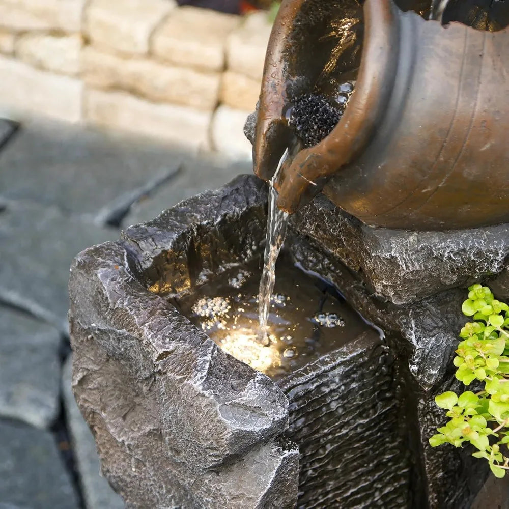 45.67H Water Fountain Outdoor with Planter Pot 5 Tiers