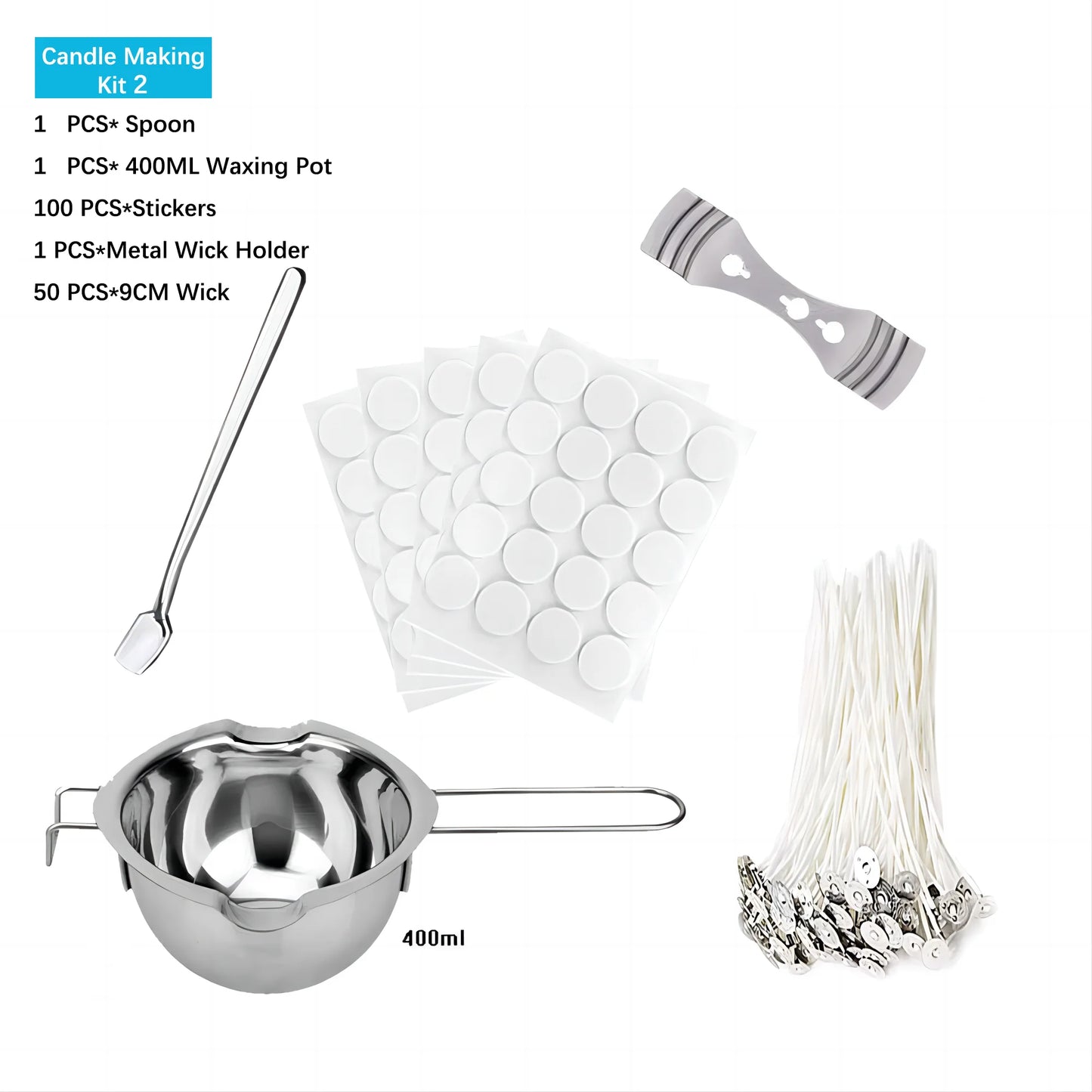 DIY Candle Making Tools Kit - Includes Pouring Pot Wax Melting Material Aromatherapy Wicks & Holder for Crafting Homemade Candle
