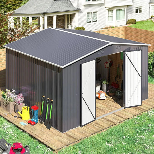 Outdoor Storage Shed Metal Garden Tool Shed Updated Frame Structure Backyard Patio Lawn 12x10 FT, Custom