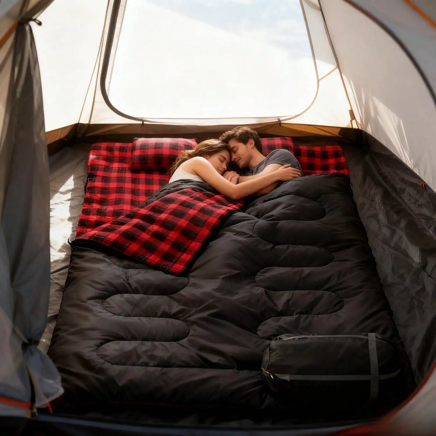 [Camping Sleeping Bag] Double Sleeping Bag For Adults With 2 Pillows 2 Person Sleeping Bags Camping XXL Queen Size Two Person Sleeping Bag For Cold Weather