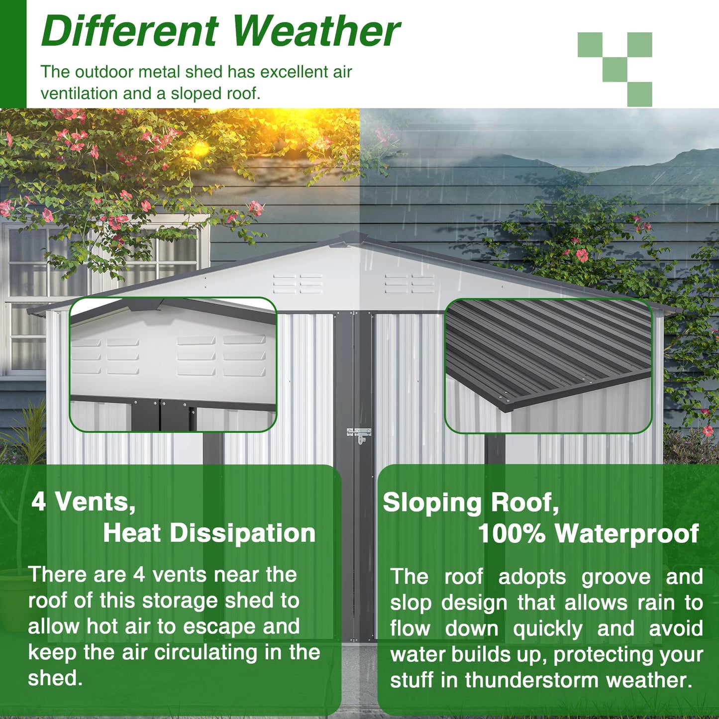 All Weather Metal Storage Shed With Lockable Doors