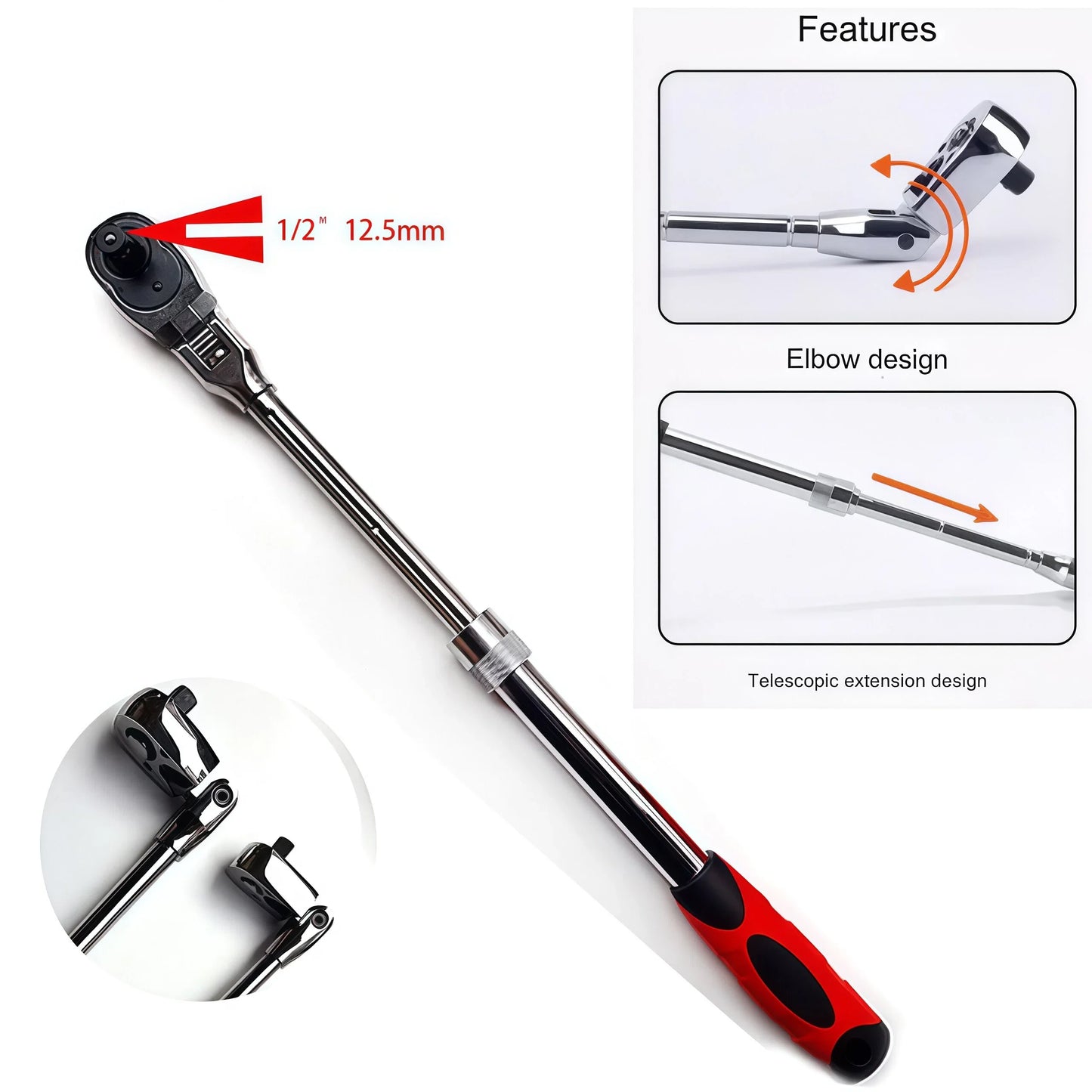 Durable Chrome Vanadium Steel Ratchet Wrench Set - 72 Teeth, Telescopic Handle, Quick Release - 1/2, 3/8, 1/4 Inch for Car, Moto
