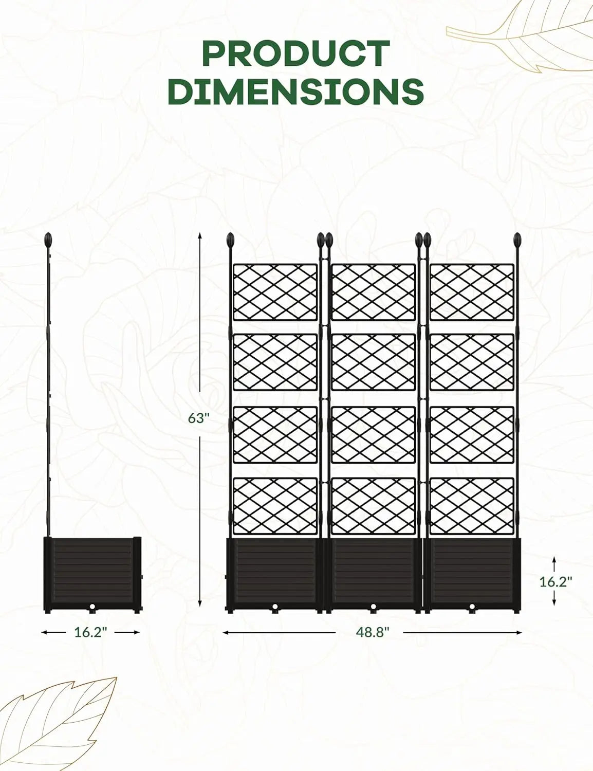 Plastic Planter Box w/ Trellis Rack 5.25FT Tall Raised Garden Bed Drainage for Outdoor Balcony Patio Flower Vegetable Planting