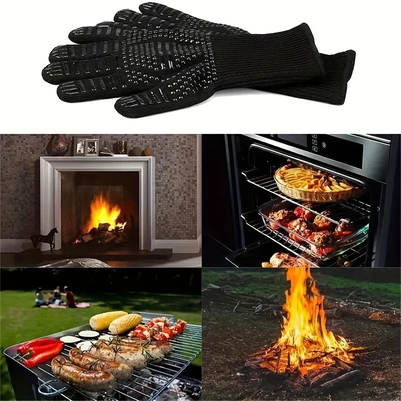 1pc BBQ gloves, high temperature 500-800 degrees flame retardant silicone heat insulation, heat resistant microwave oven gloves