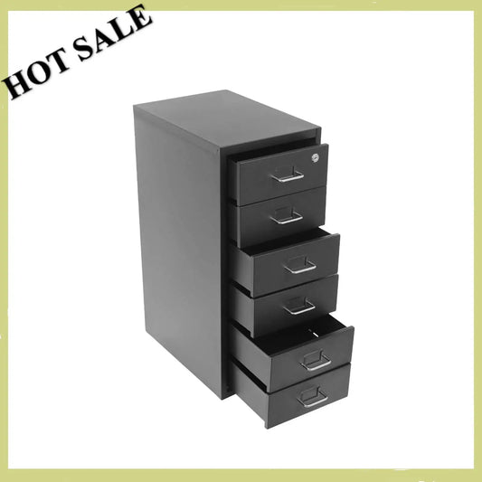 Vertical File Cabinet 6-Drawer Metal Lockable Filing Cabinet with Wheels 22lbs Capacity per Tier for Home Office Study