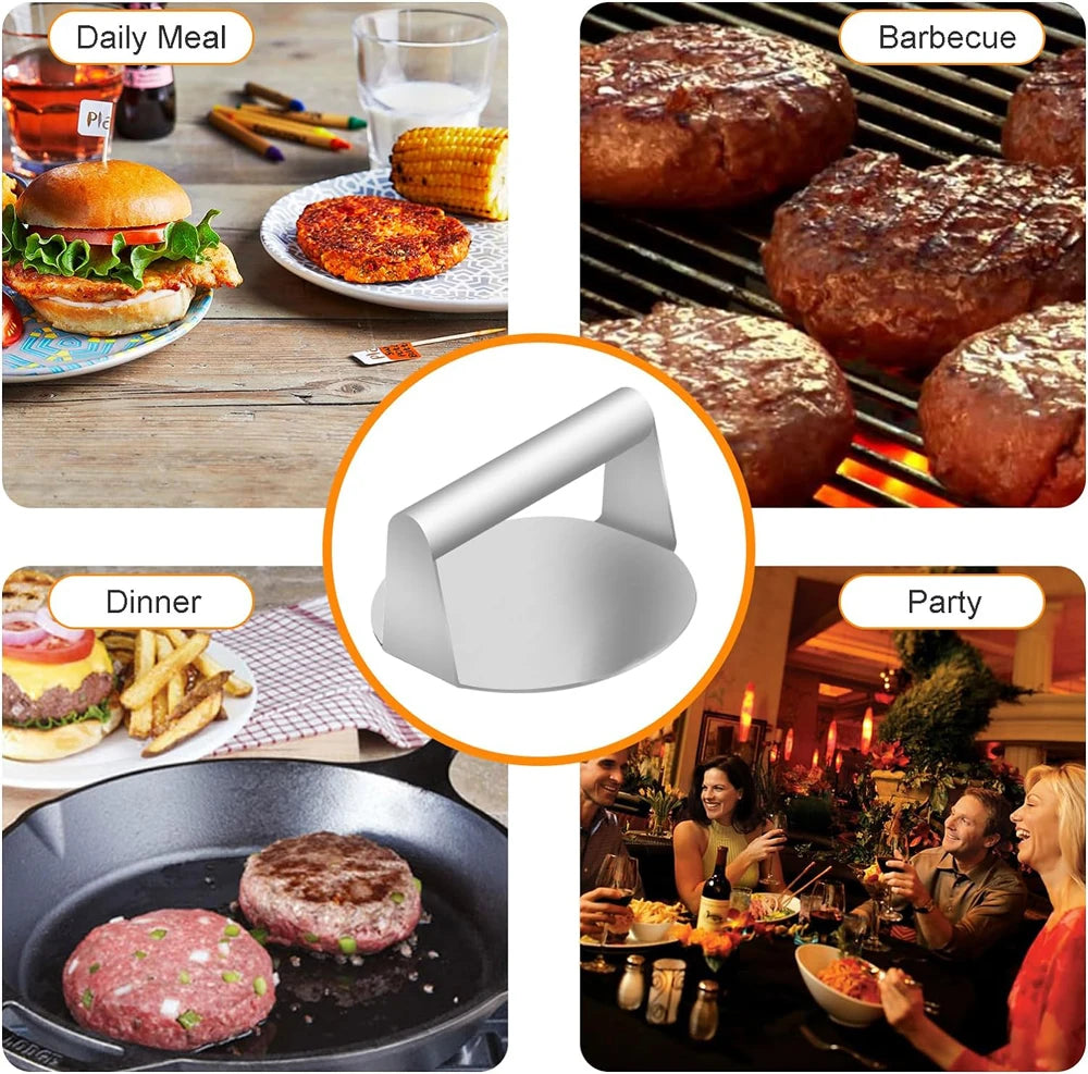 Hamburger Meat Press 430 Stainless Steel Circular Square Burger Meat Press Kitchen Tool Non-Stick Meat Press Plate