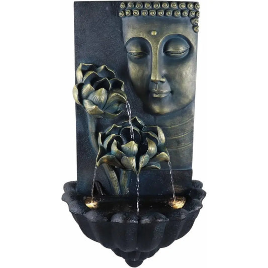 Indoor/Outdoor Wall Fountain with Cascading Lotus Buddha, 32.3'' Tall, Perfect for Home and Garden Decor
