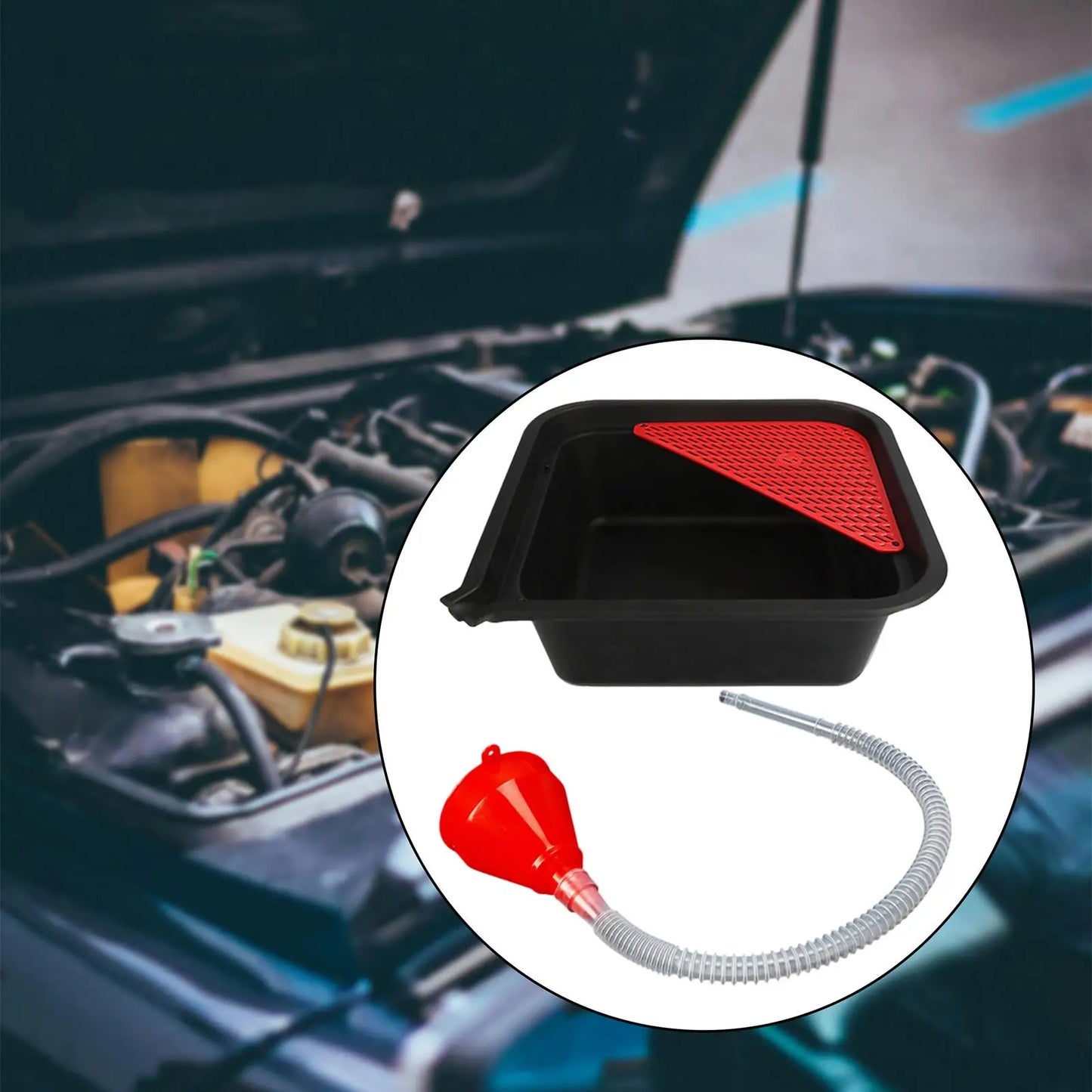 Oil Drain Pan 9L Automotive Waste Fluid Collection Tray with Funnel for Garage Workshop Maintenance