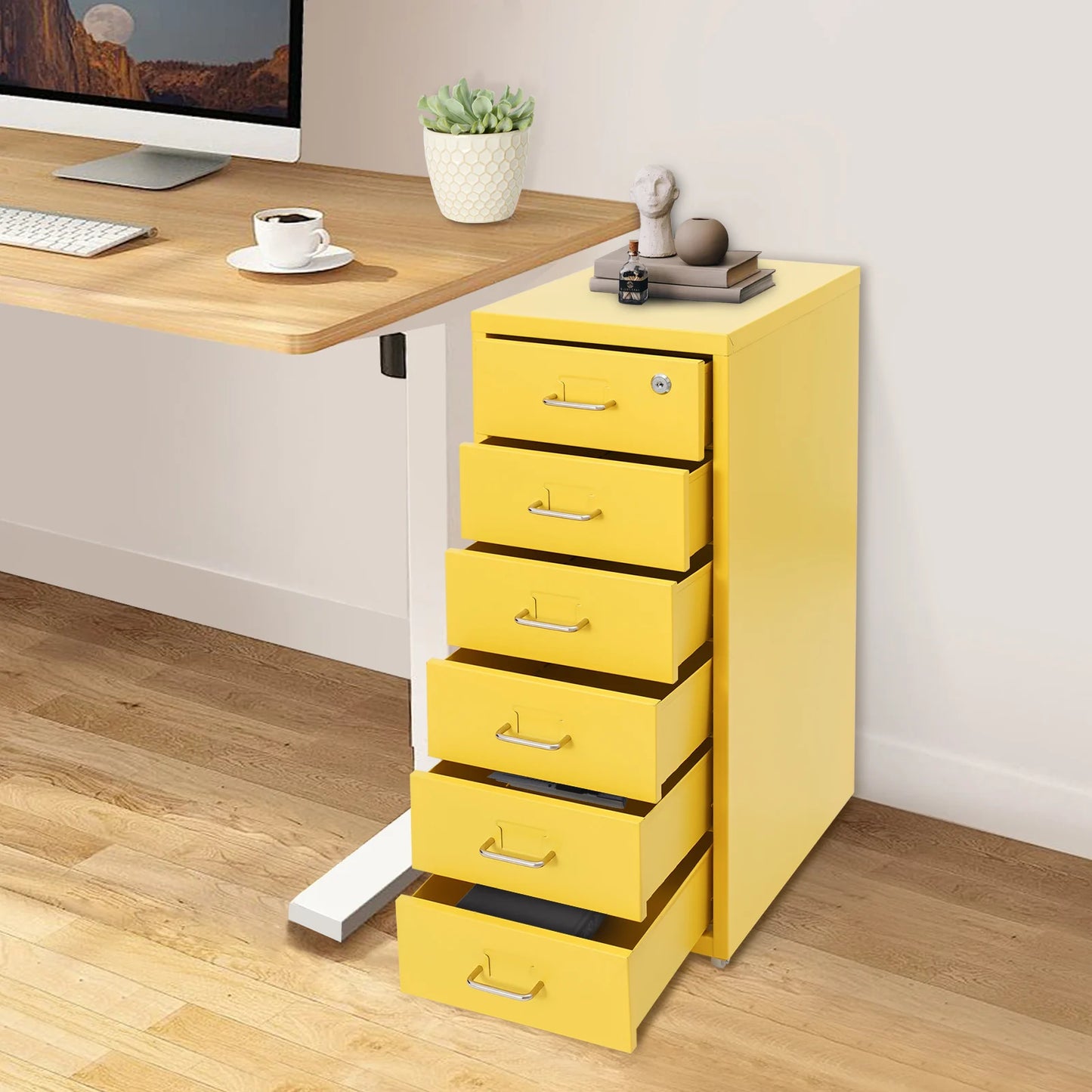 Vertical File Cabinet 6-Drawer Metal Lockable Filing Cabinet with Wheels 22lbs Capacity per Tier for Home Office Study