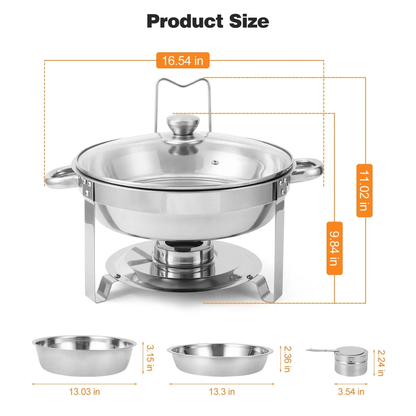 2/4Pack 5QT Round Stainless Steel Chafing Dishes – Buffet Food Warmer Set with Visible Glass Lids, Food & Water Pans, Buffet Server – Perfect for Parties, Weddings, Catering ﻿