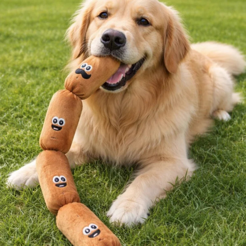 Bite Resistant Squeaky Soft Plush Dog Sausage Chew Toy