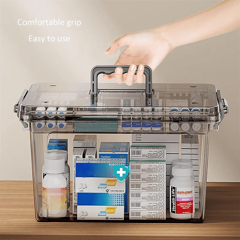 Waterproof Double Layer Pill Organizer Box With Transparent Compartments