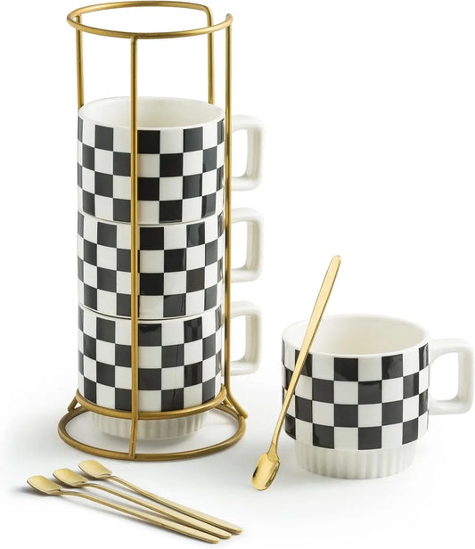 Elegant Stackable Coffee Mug Set With Rack Home Gift