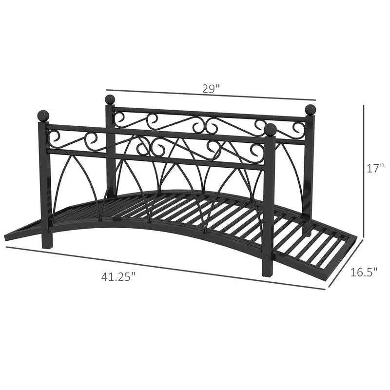 Outsunny 3.3' Metal Arch Zen Garden Pond Bridg with Safety Siderails for Stream, Fish Pond, Black