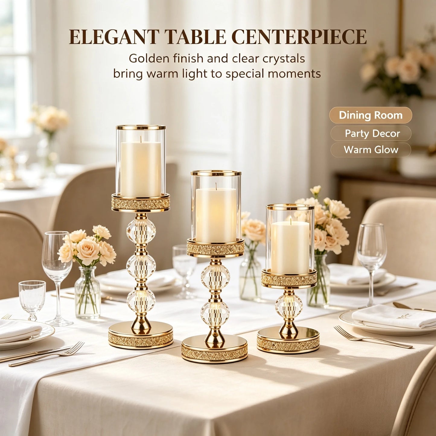 Modern Metal Candlestick Holders With Glass Shield And Beads