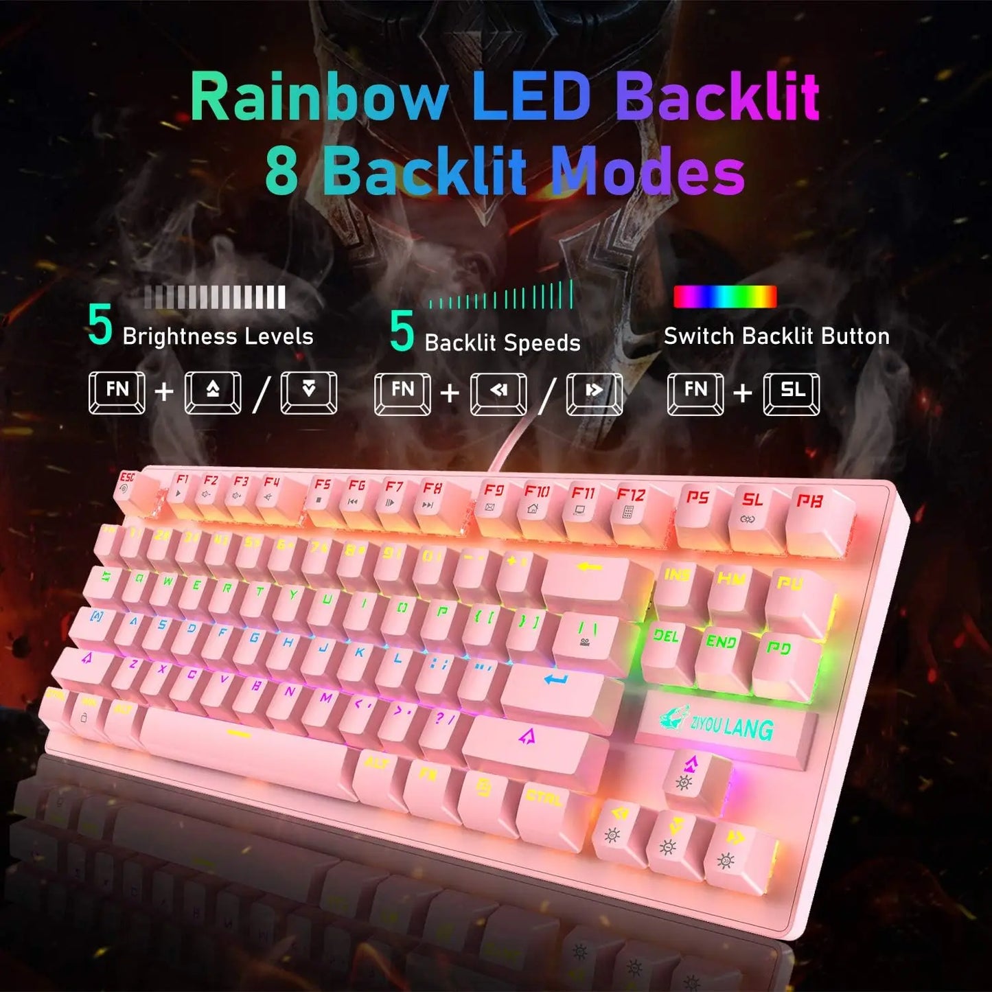 MAMBASNAKE x ZIYOU LANG Wired K2 Pink blue Switch gaming keyboard and mouse set gaming keyboard and mouse set Mini 87 Keys
