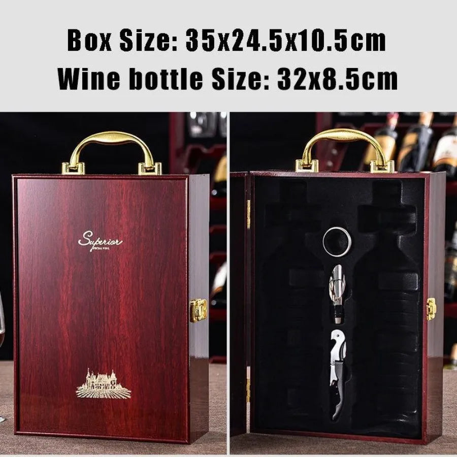 Double Leather Box Wine Bottle Box Luxury Handle Wooden Wine Box Organizer Gift Wood Wine Holder for Red Wine Champagne