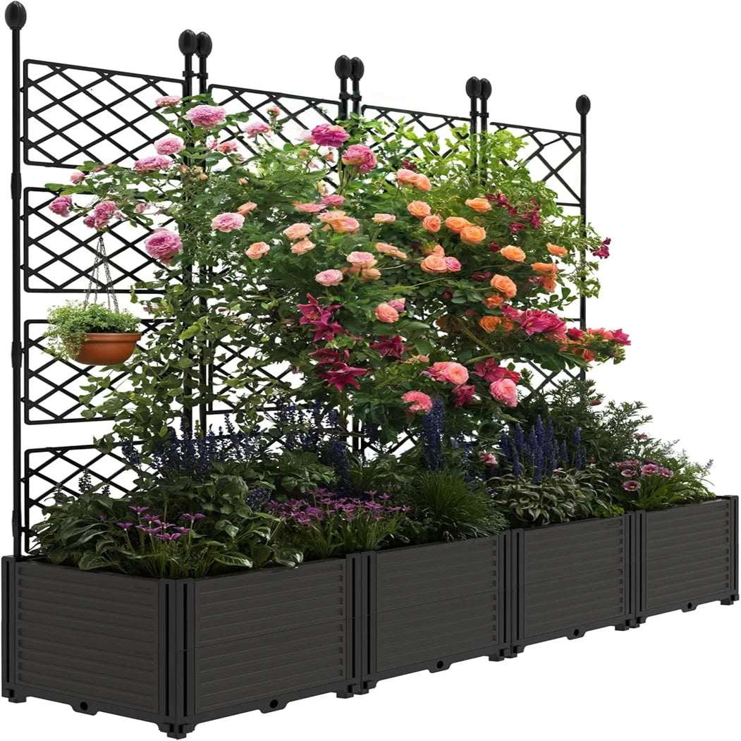 Plastic Plant Box with Metal Trellis for Climbing Plants