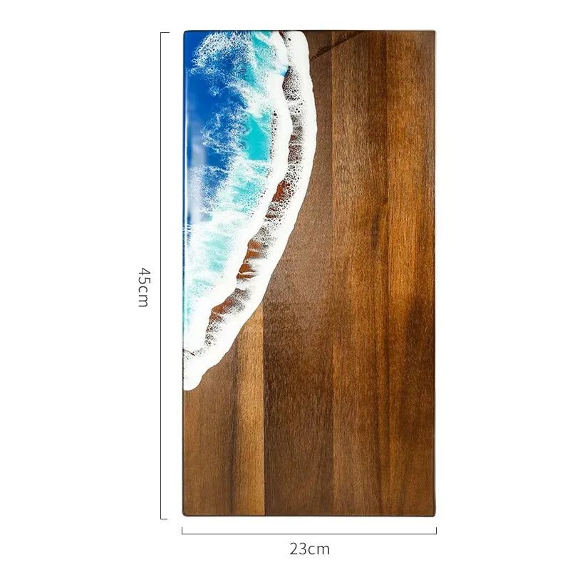 Expoxy Resin Blue River Pattern Charcuterie Board for Bread Vegetable Fruit Meat Acacia Wood Decorative Board Challah Board