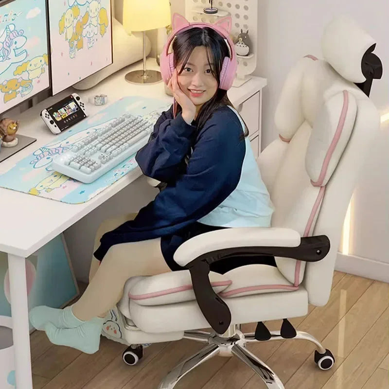Pink Gaming Chair for Girl Gamer Ergonomic Computer Desk Chair Lumbar Support Comfortable Long Time Sitting Streaming Office