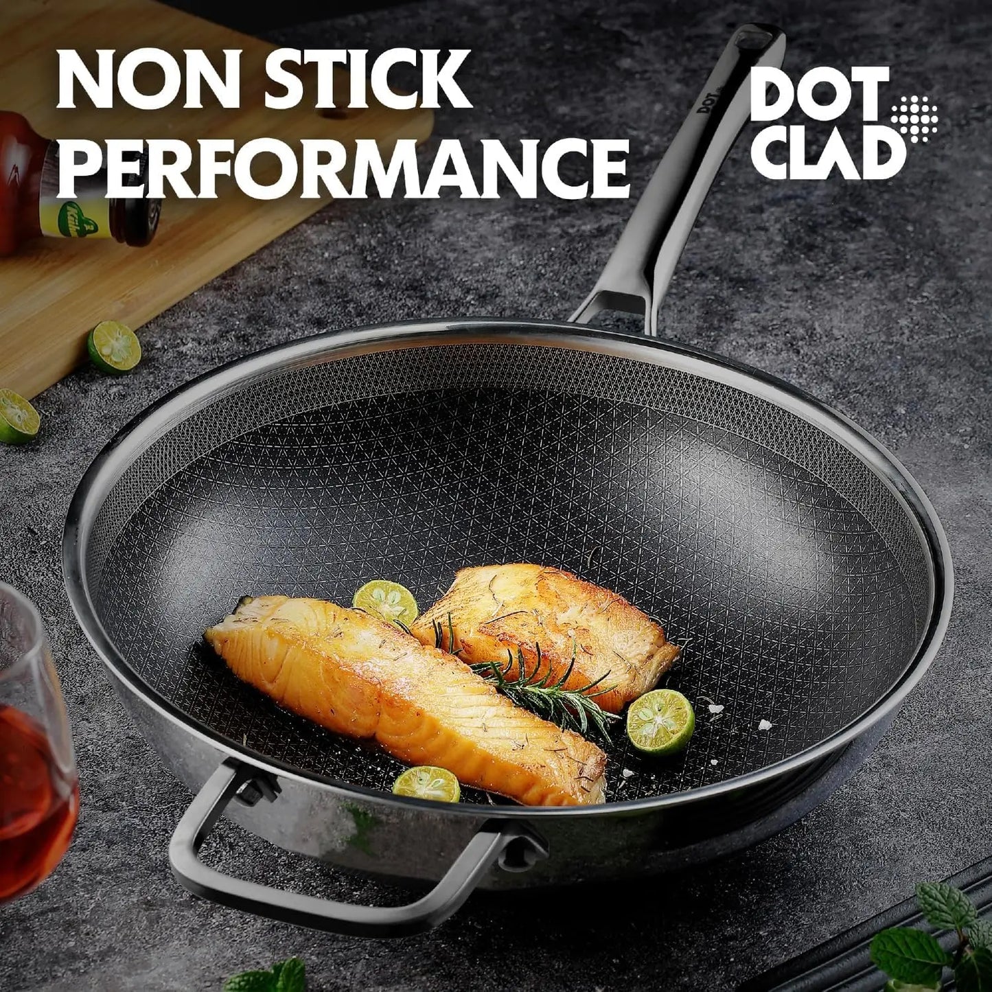 3-Piece Hybrid Stainless Steel Cookware Set-12 Inch Wok with Lid,10 Inch Frying Pan,12 Inch Skillet with Lid-Non Stick,PFOA Free