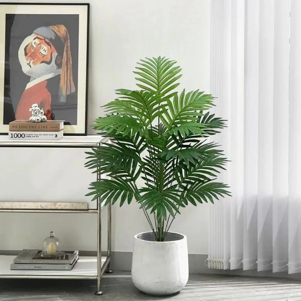 70-120cm Large Artificial Palm Tree Tropical Green Leaves Fake Plants Plastic Monstera Faux Tree Branch for Home Kitchen Decora