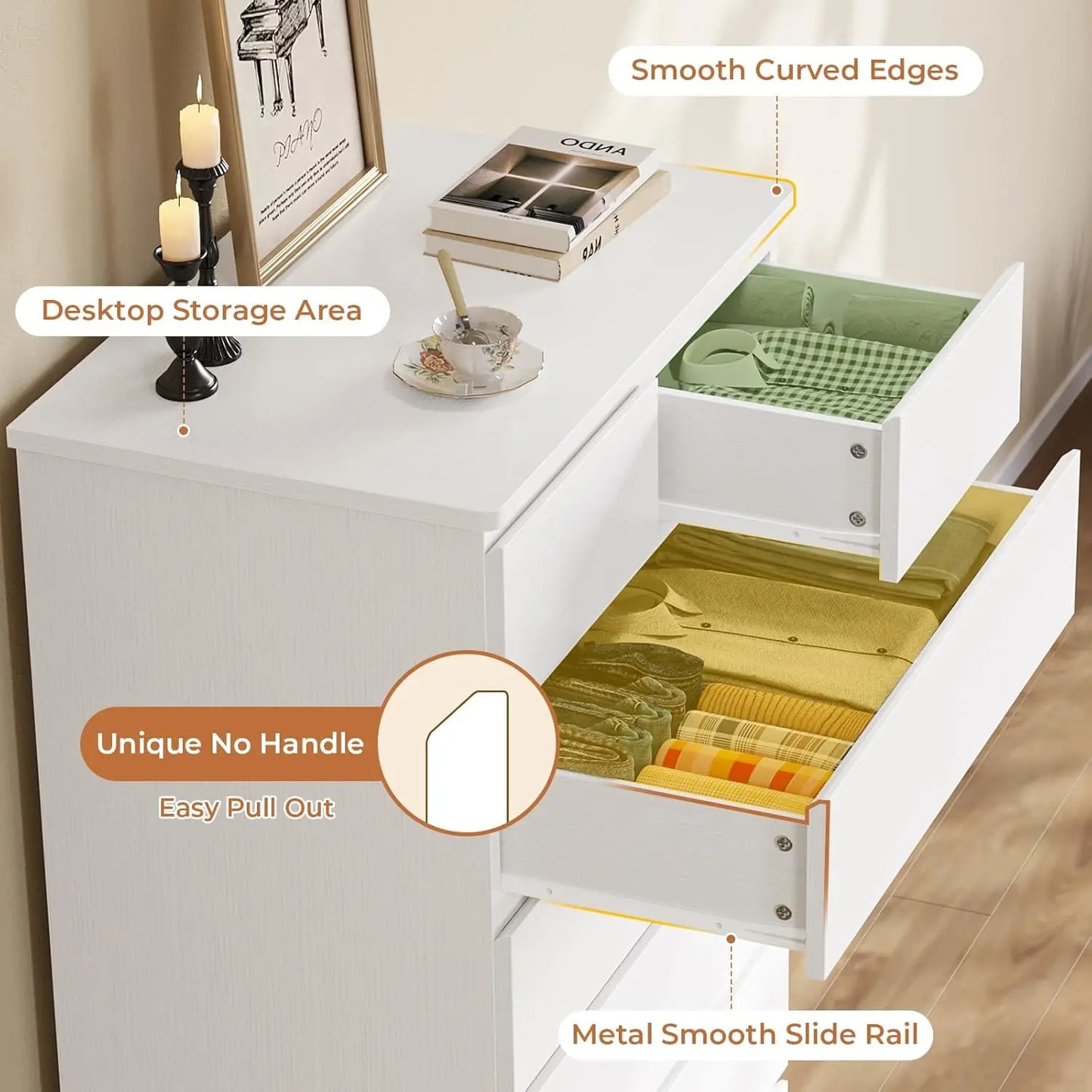 White Tall 8-Drawer Bedroom Dresser 59.6" Modern Wood Closet Organizer Storage Cabinet Large Vertical Hallway, Customized
