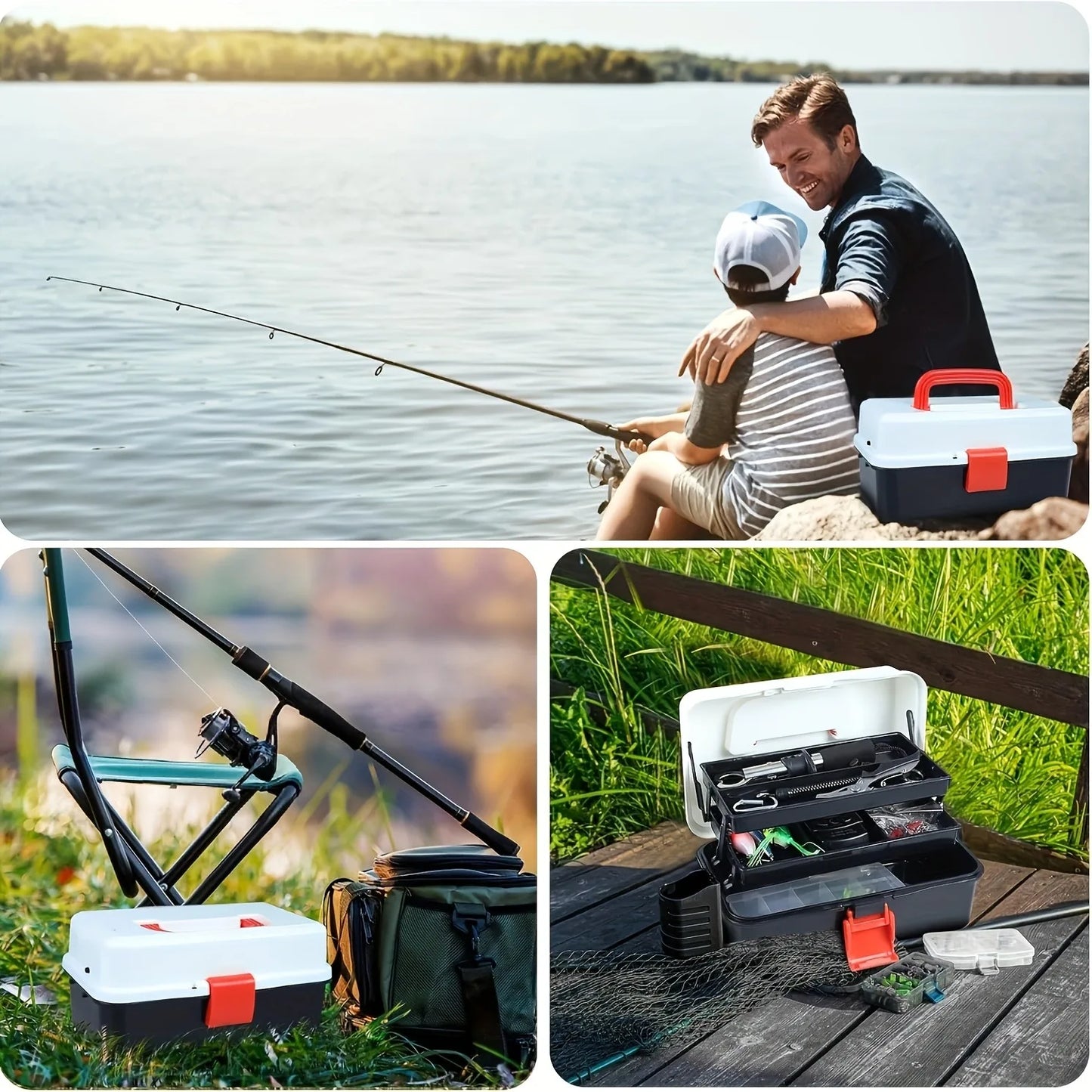 1 Portable Multi-functional 3-Tier Storage Box – Large-Capacity Hand Tool Box, Compartmentalized Organizer, Fishing Gear Storage Box, Heavy-Duty Large-Capacity Fishing Box; Ideal Gift for Fishing Enthusiasts.