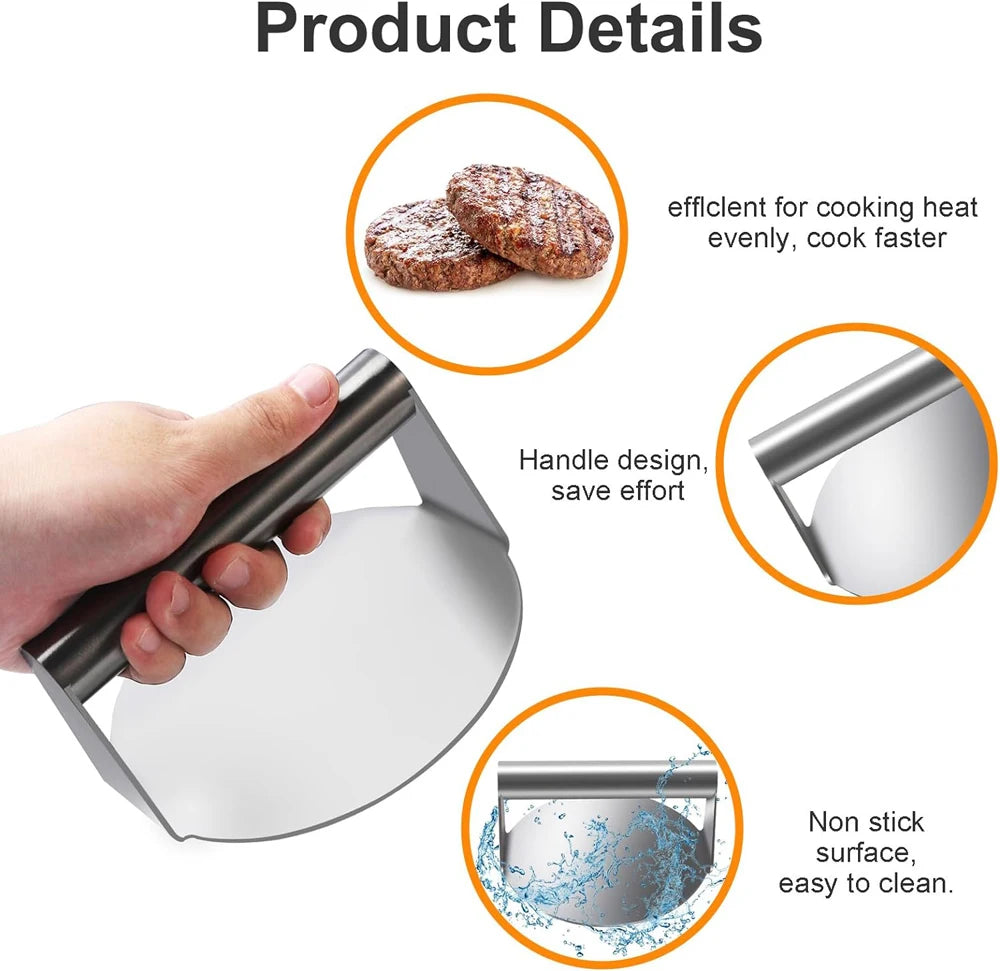Hamburger Meat Press 430 Stainless Steel Circular Square Burger Meat Press Kitchen Tool Non-Stick Meat Press Plate