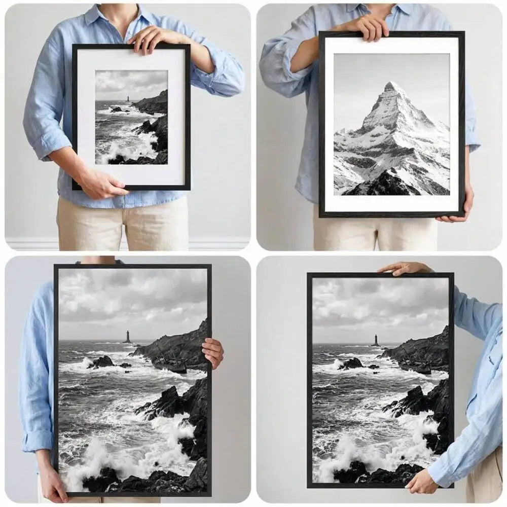 Tomnk 1PC 16X20/18X24/20X30/24X36in Black Woodgrain Picture Classic Texture Photo Frame - Wall Hanging Or Tabletop Display,