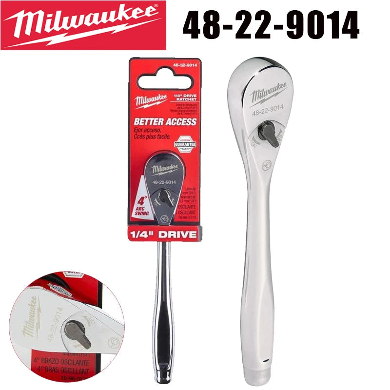Milwaukee 48-22-9014 1/4" Drive Ratchet Wrench Arc Swing Slim Head Better Access Hand Tool for Home DIY Mechanical Work