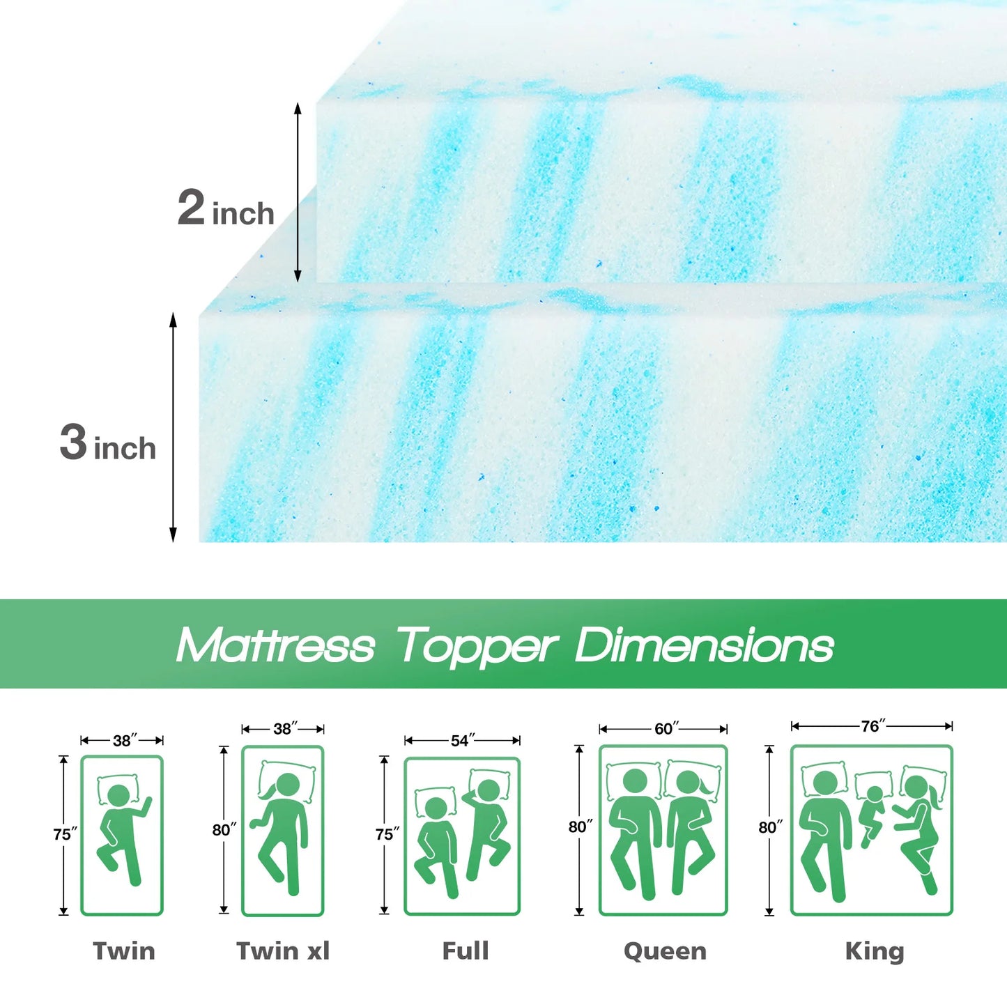 Gel Memory Foam Mattress Topper for Cooling Breathable Comfort