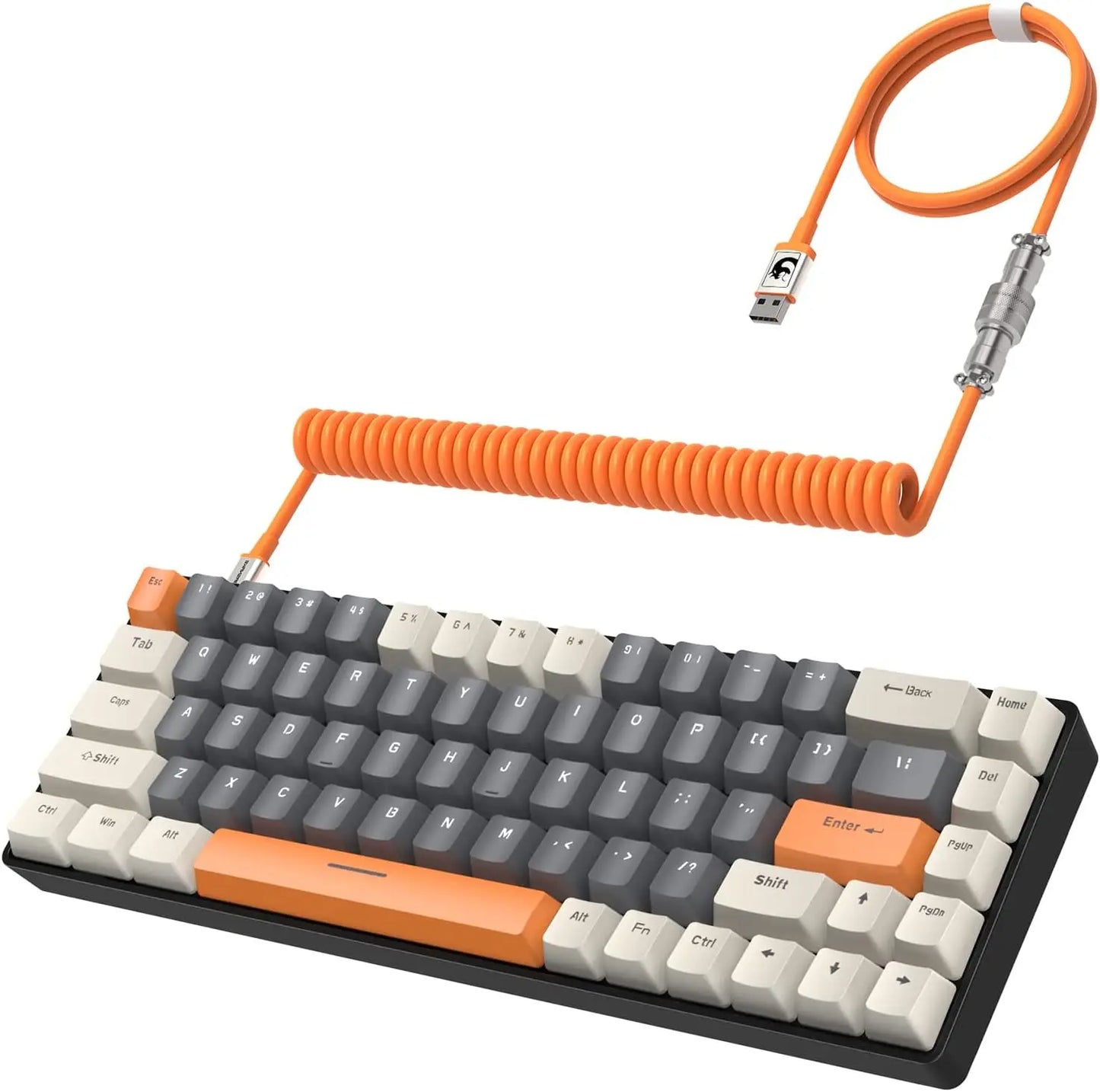 T8 Wired 65% Mechanical Gaming Keyboard with RGB Backlit Anti-ghosting TKL Mini 68 Key, Custom Coiled C to A Cable, Blue Switch