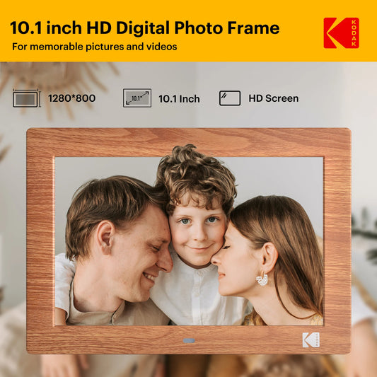 Kodak 10.1 Inch Electronic Picture Frame HD 1280*800 Display with Remote Music Video Player Calendar Clock for Room Decor