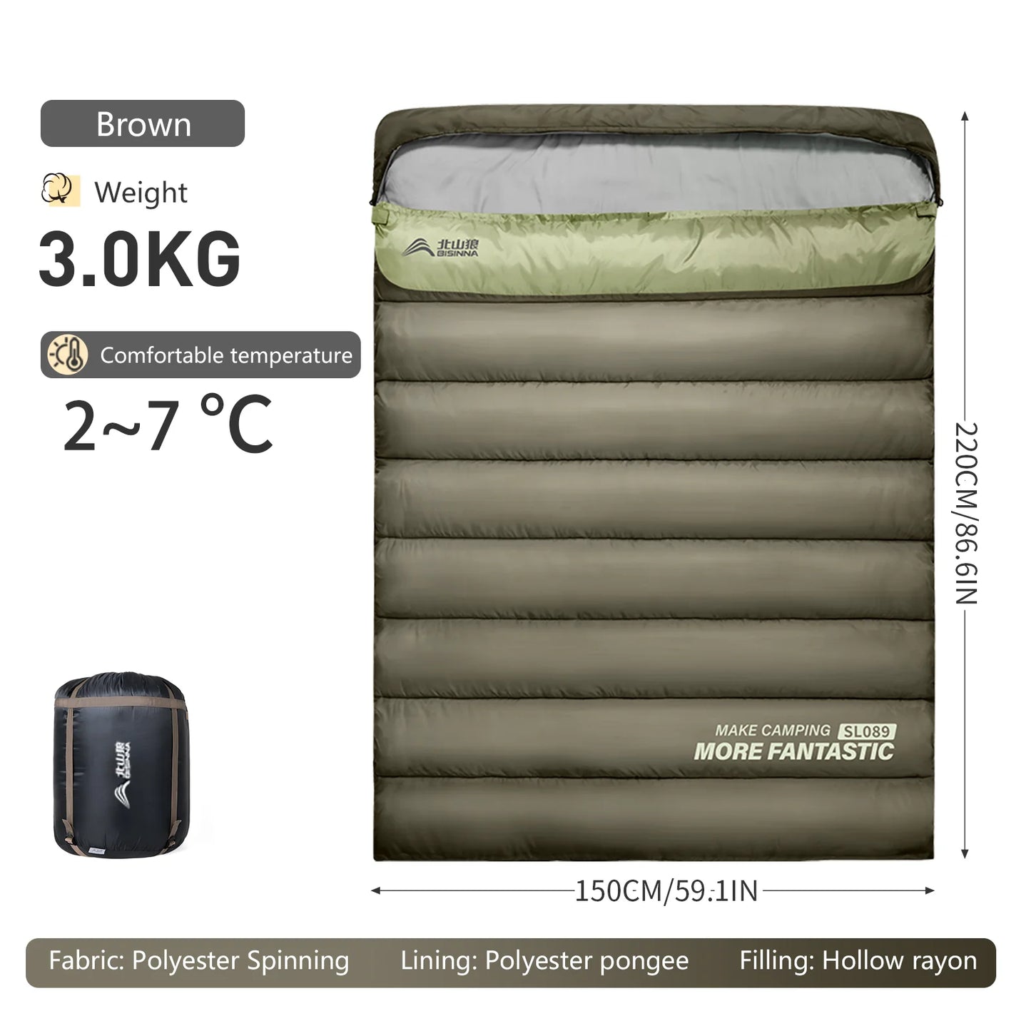 BISINNA 2 Person Camping Sleeping Bag Four Seasons Portable Winter Sleeping Bag for Outdoor Camp Travel Hiking