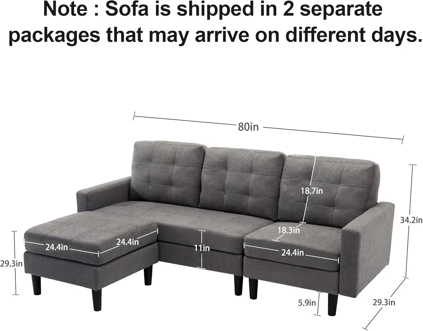 Modern L-Shaped Convertible Sofa With Reversible Chaise