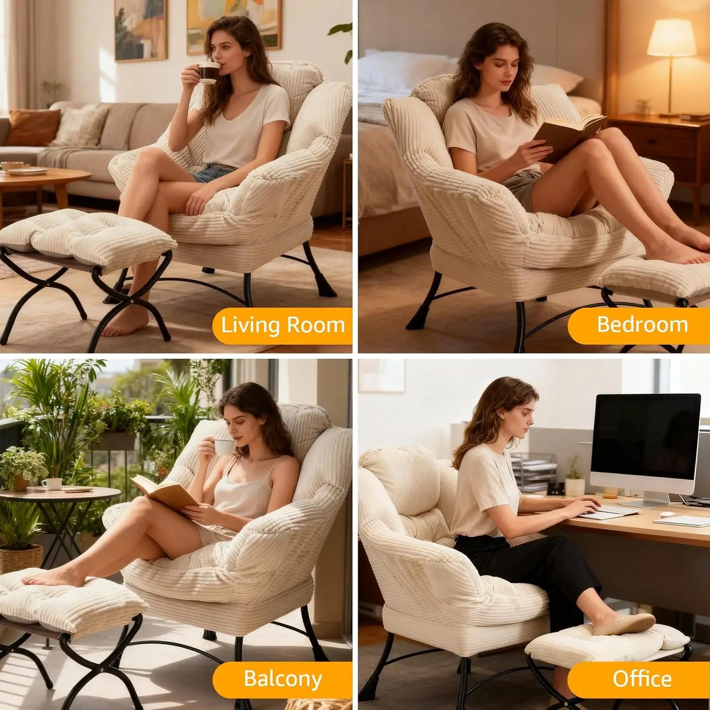 Oversized Lounge Chair & Ottoman Comfy Wide Reading Accent w/ Footrest Living Room Small Spaces White, Customized