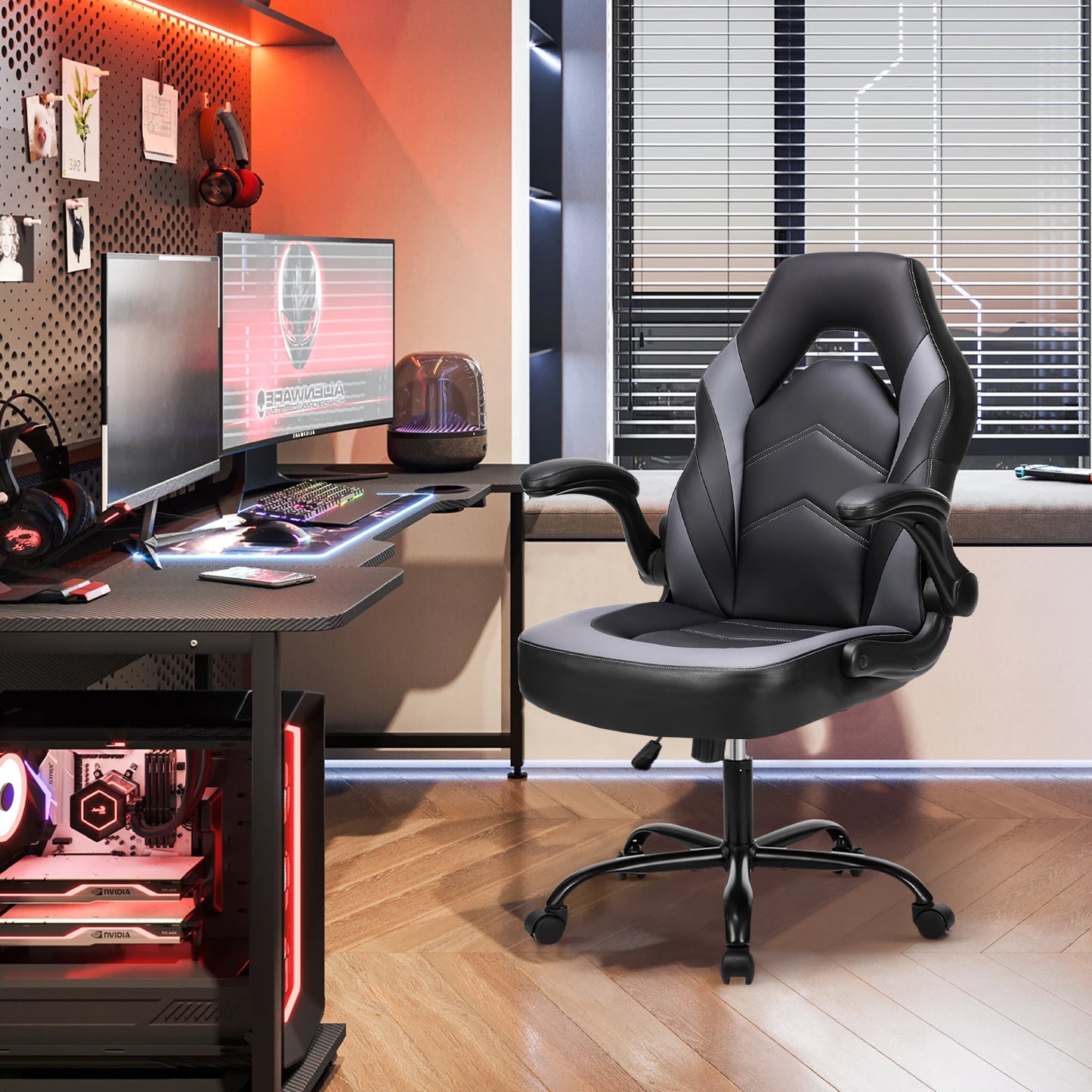 Ergonomic Gaming Office Chair With Adjustable PU Leather Armrests