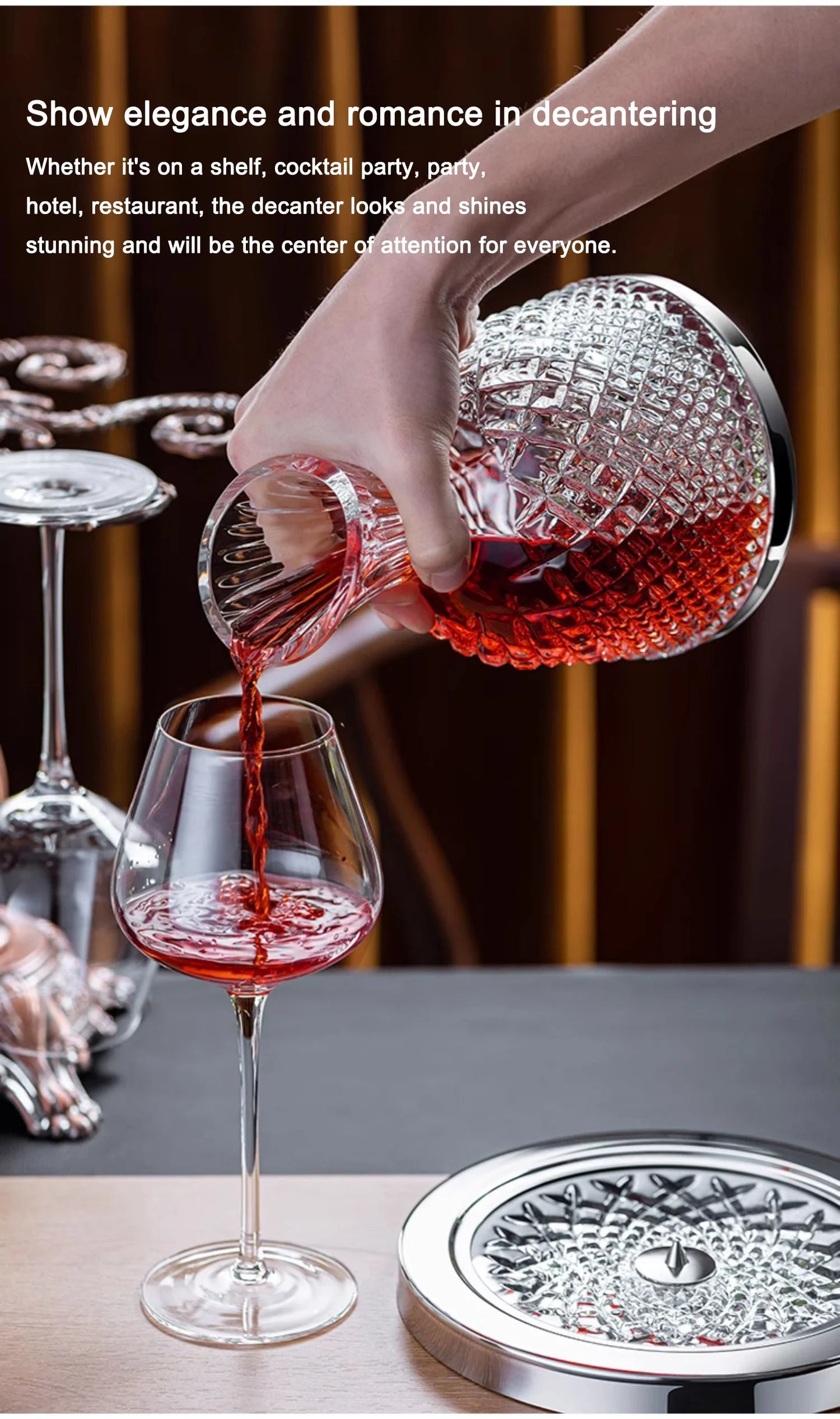 Spinning Crystal Red Wine Decanter, 360 ° Rotating Decanters, Lead-free Glass, Wine Accessories, 1500ml