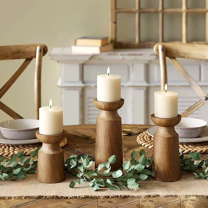 Natural Wooden Candlestick Holders Retro Wedding Table Decor