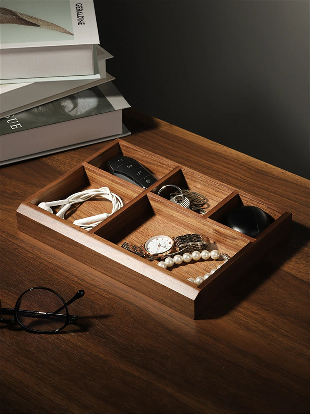 Black Walnut Wood Storage Box Chinese Tea Table Living Room Office Desktop Key Jewelry Solid Wood Tea Set Storage Box