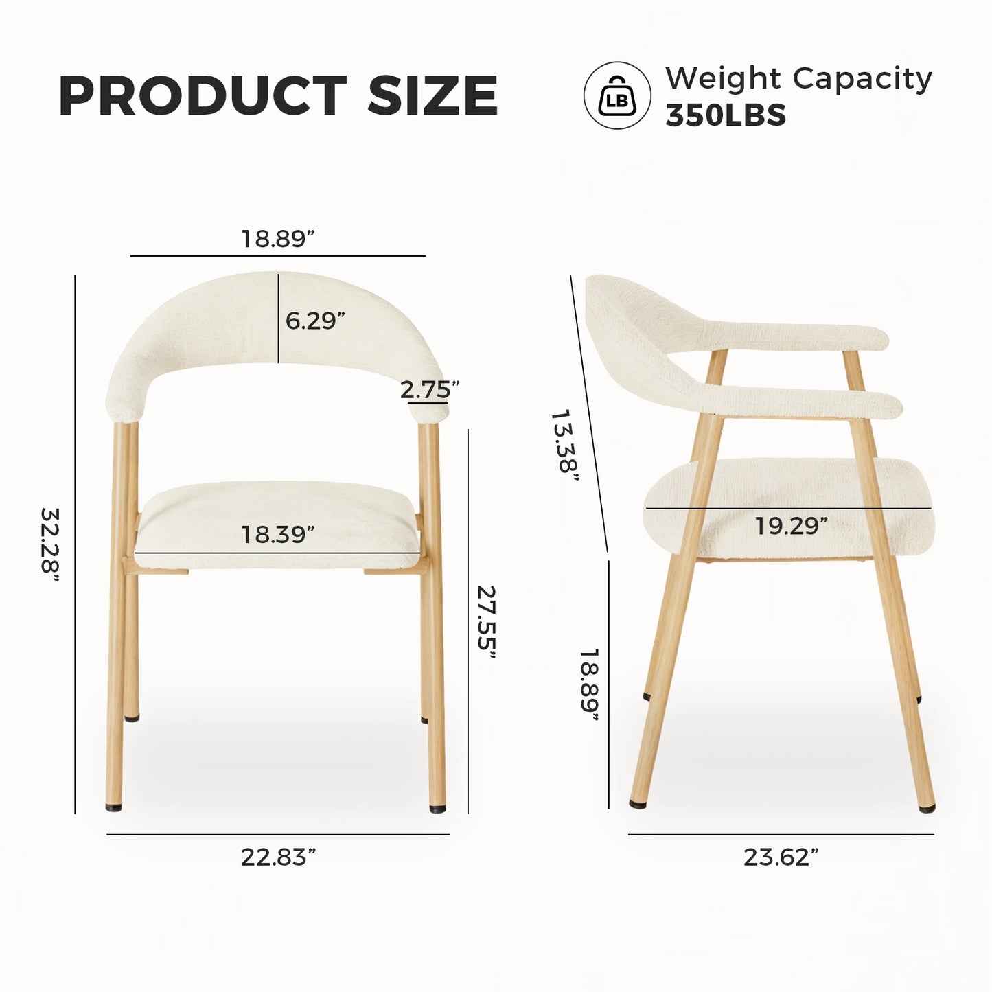 MCQ Ergonomic Backrest Office Chair Set of 2 Modern Linen Fabric Upholstered Side Chairs with Curved Backrest Metal Frame Chairs