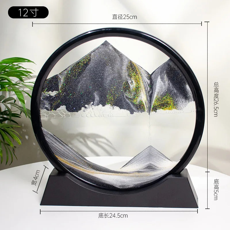 7/12inch Moving 3D Sand Art Picture Round Glass Hourglass Deep Sea Sandscape In Motion Display Flowing Sand Frame For home Decor